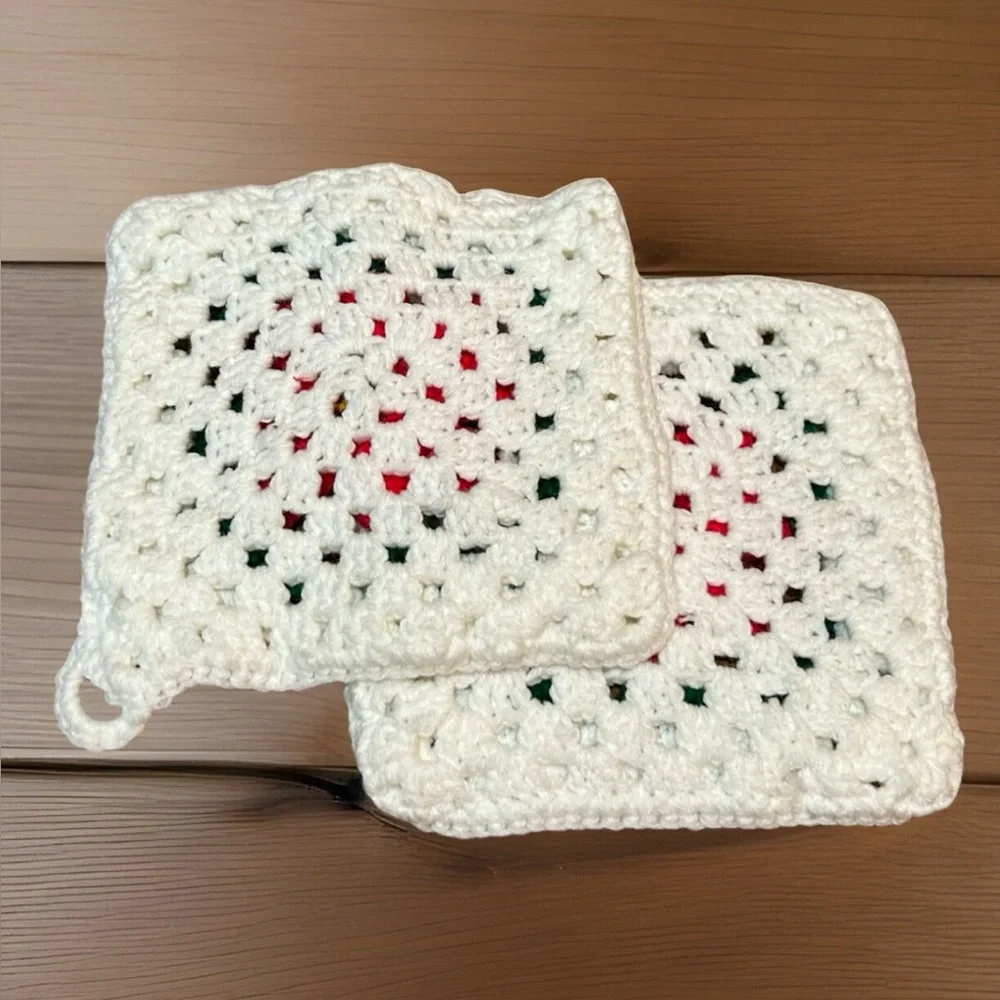 Vtg Lot of 2 Crochet Granny Square 8